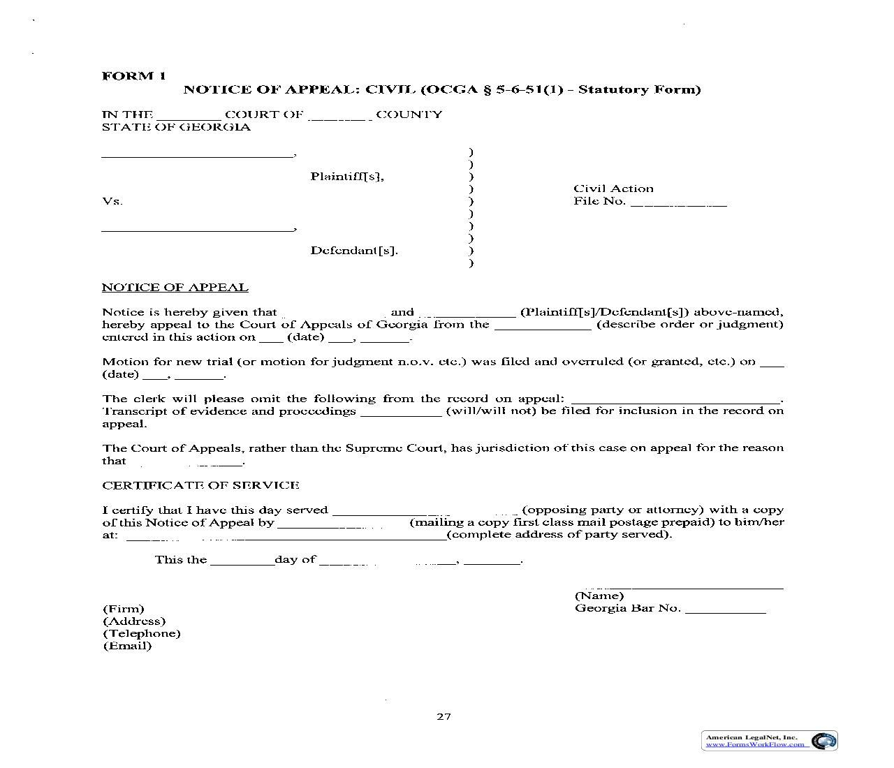 This Is A Georgia Form That Can Be Used For Court Of Appeals Within 