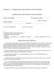 Uniform Application For Post Conviction Relief State Of Louisiana