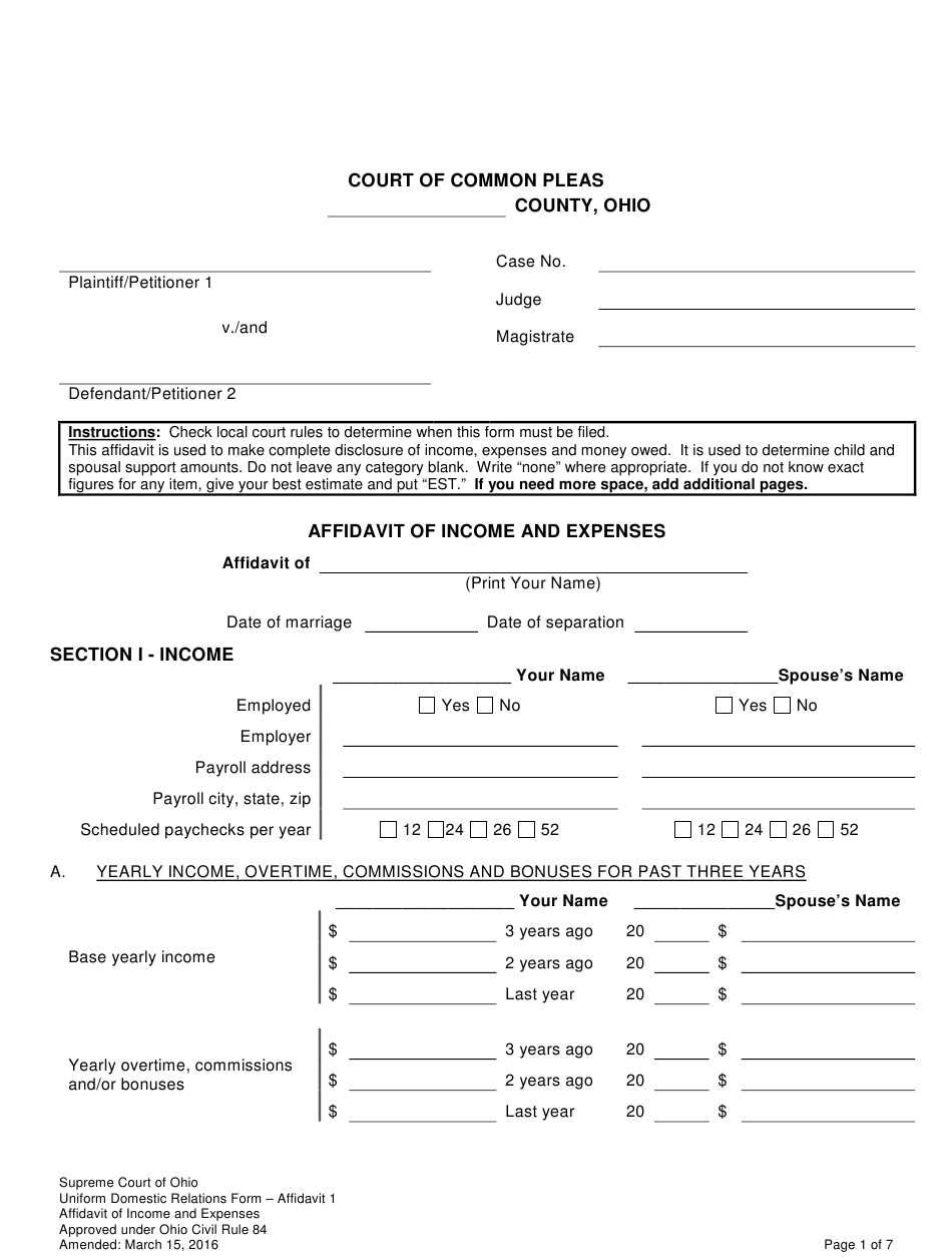 Uniform Domestic Relations Form 1 Download Fillable PDF Or Fill Online 