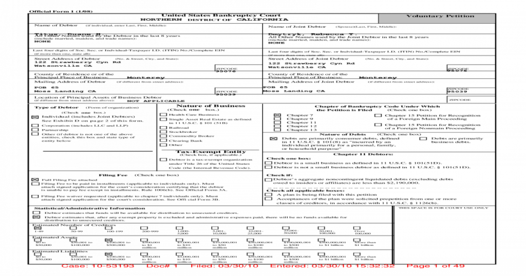 Voluntary Petition NORTHERN DISTRICT OF Official Form 1 1 08 United 