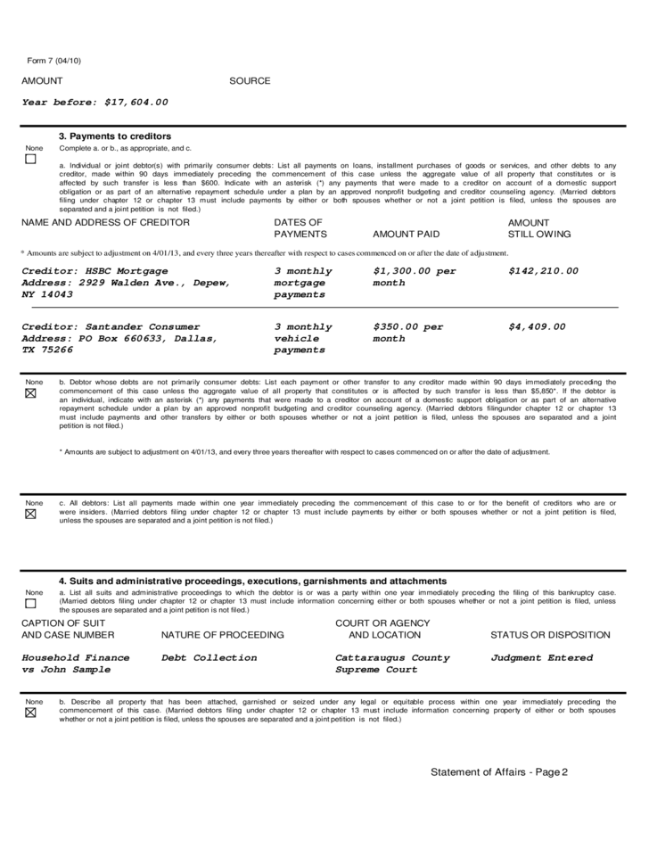 Voluntary Petition United States Bankruptcy Court Western District 