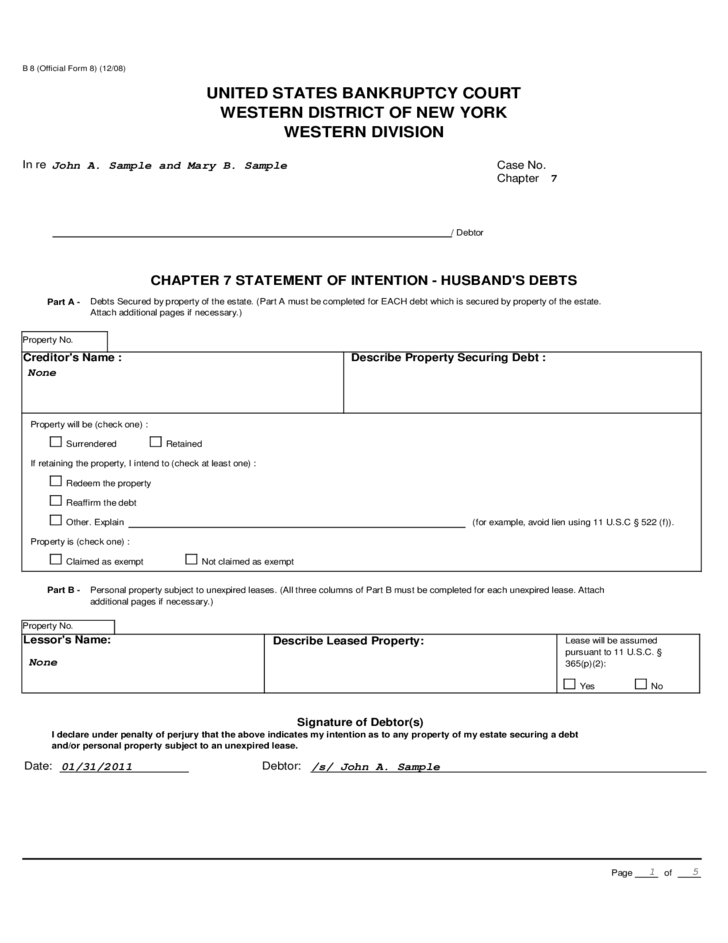 Voluntary Petition United States Bankruptcy Court Western District 