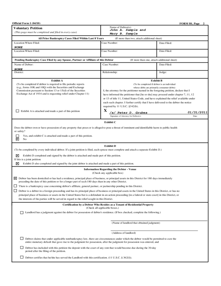 Voluntary Petition United States Bankruptcy Court Western District 