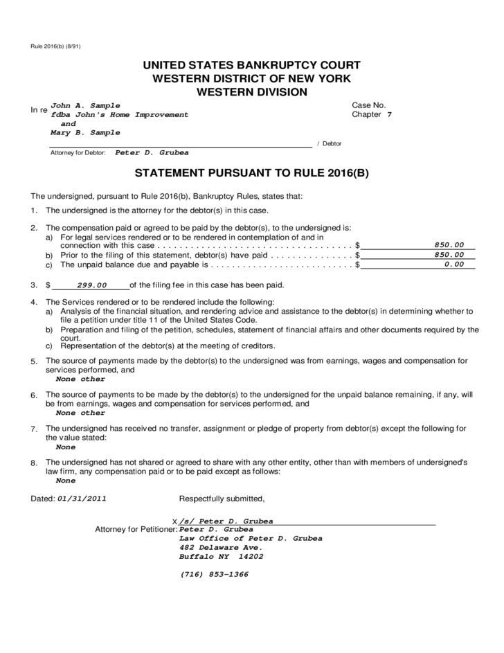 Voluntary Petition United States Bankruptcy Court Western District 