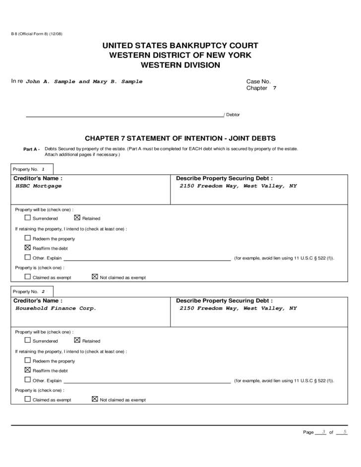 Voluntary Petition United States Bankruptcy Court Western District 