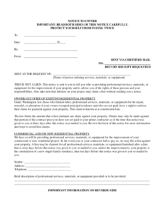 Washington Notice To Owner Form Download Levelset