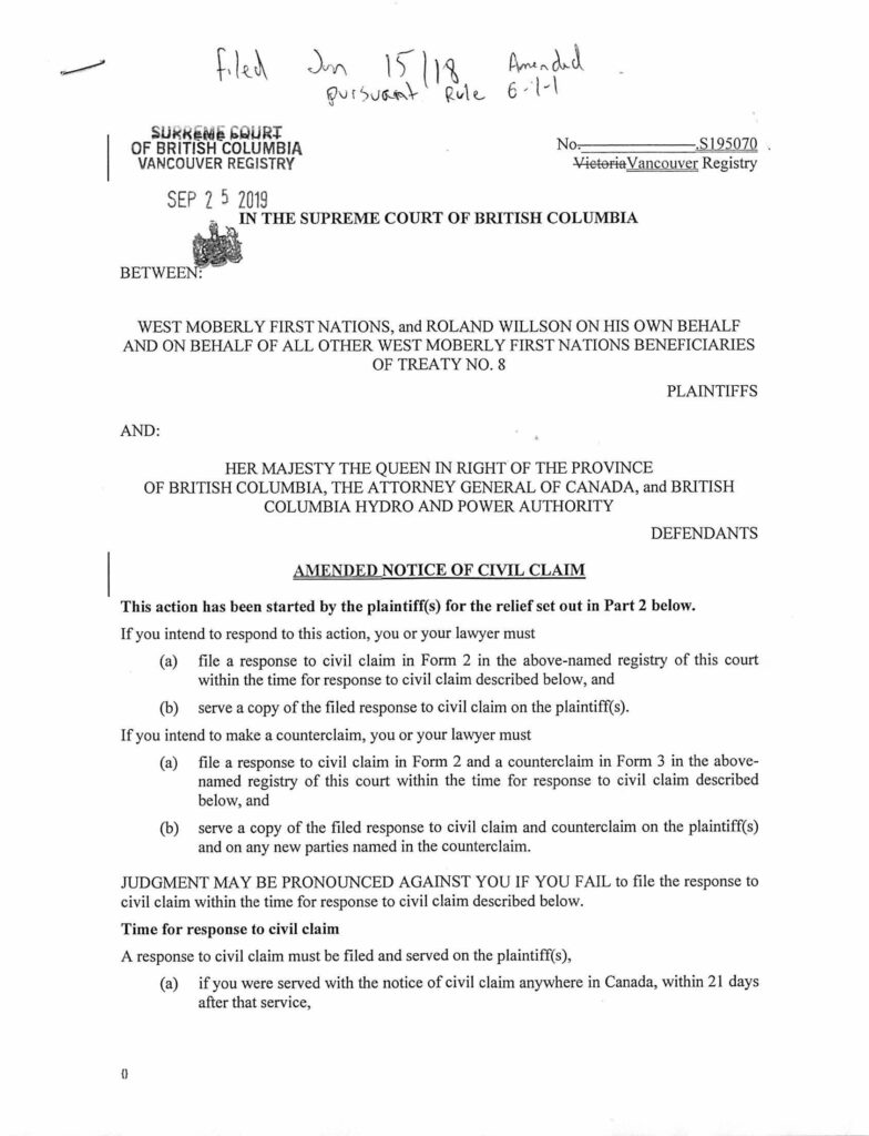 West Moberly s Amended Notice Of Civil Claim Issuu